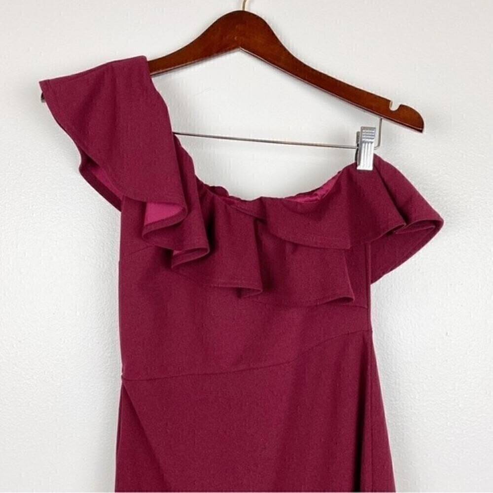 Lulu's Give Me a Beat Burgundy Asymmetrical One Shoulder Bodycon Midi Dress Sz S - Picture 3 of 8